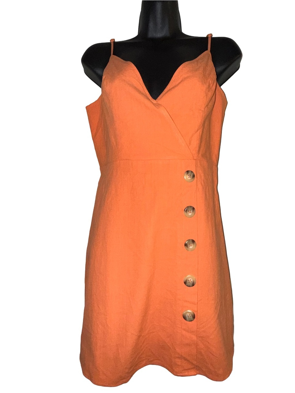 Lulu's Orange Spaghetti-Strap Button Front Mini Dress